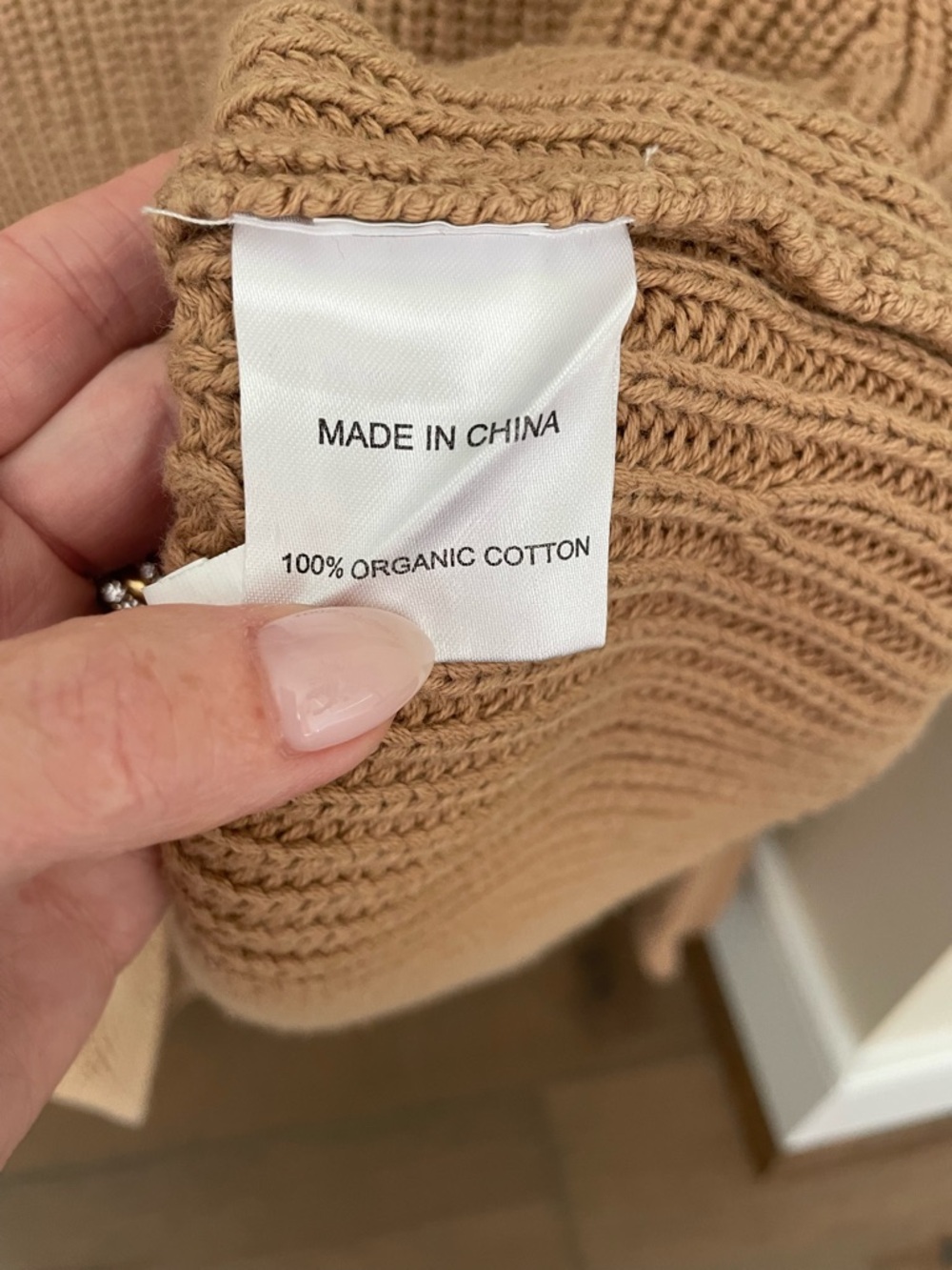 Quince Fisherman’s Cotton Knit Crewneck Sweater in Camel, Medium - Picture 5 of 5